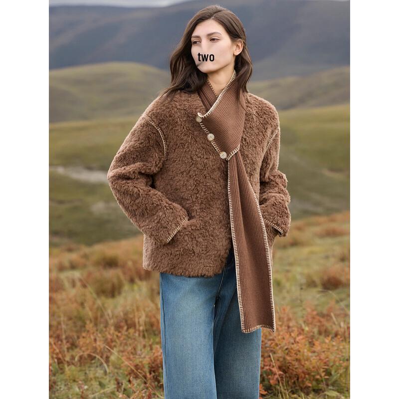 ELLE Women's 100% Sheep Wool Faux Fur Short Coat