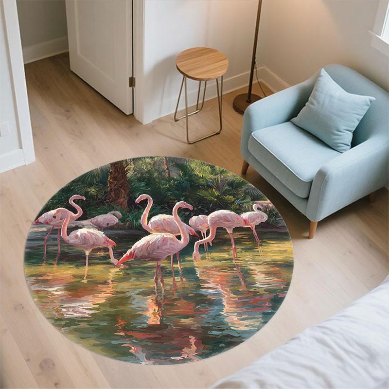 Giraffe & Flamingo Pattern Round rug,Carpet Rug for Living Room Bedroom Playroom ,Non-slip Floor Mat,Holiday Gifts and Birthday Gifts.