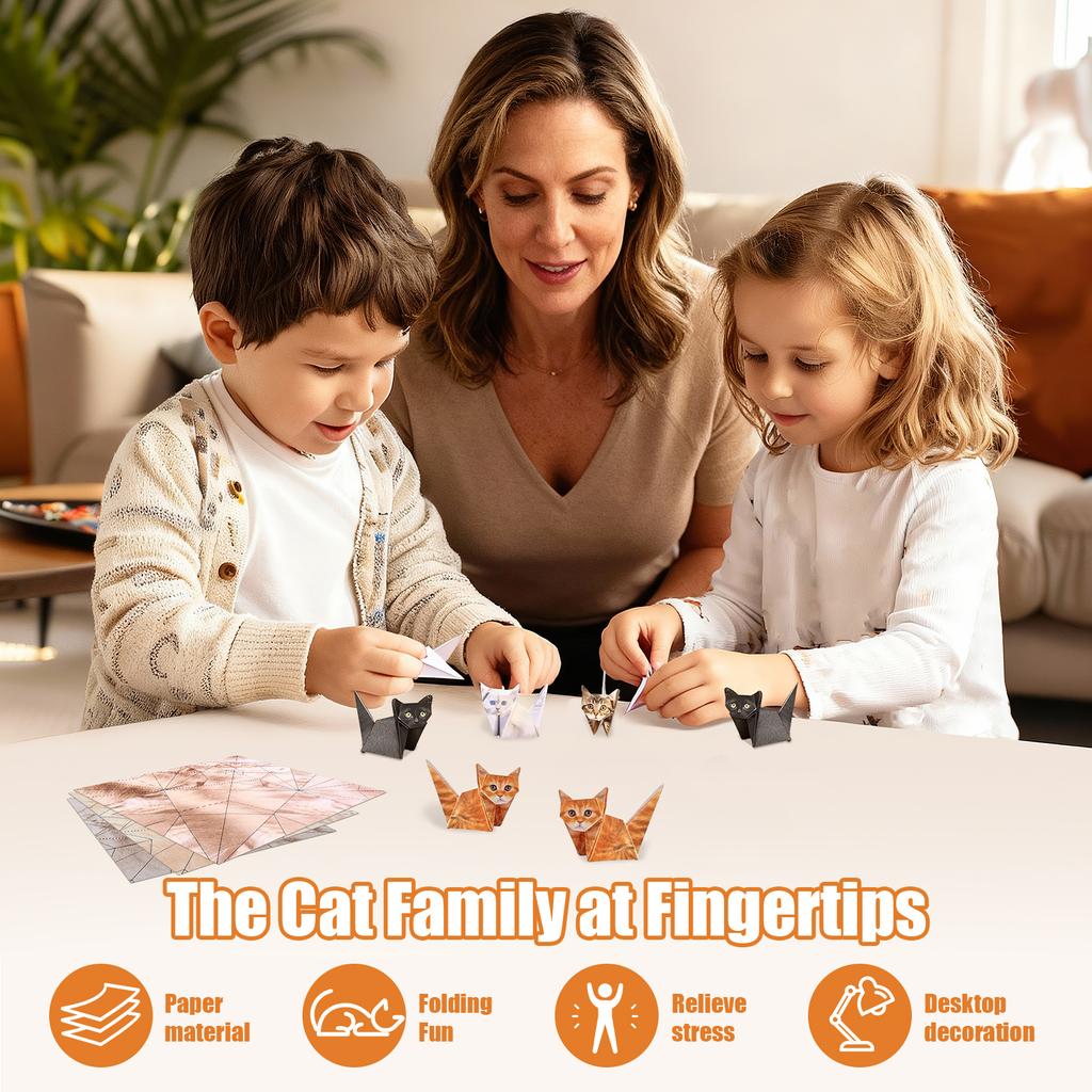 Zestaw Origami Koty Papierowe DIY Kreatywne Złóż Własne Figurki Kotów Papierowe Zwierzątka 3D Aktywność Rękodzieło Prezent Dla Miłośnika Kotków Ozdoby na Biurko