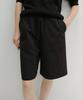 Beullaengkeu03 Linen Cotton Banding Bermuda Pants (Black)
