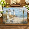 4 peças de Placemats com Estampa de Farol na Praia com Cadeiras e um Balde de Amêijoas - Laváveis, Jogos Americanos Retangulares Adequados para Festa de Feriado em Casa