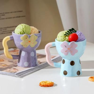 Cute Flower Patten Ceramic Bowl Ins Style Home Ice Cream Cup Dessert Cup Coffee Mug Gift for Girlfriends Home Kitchen Decor