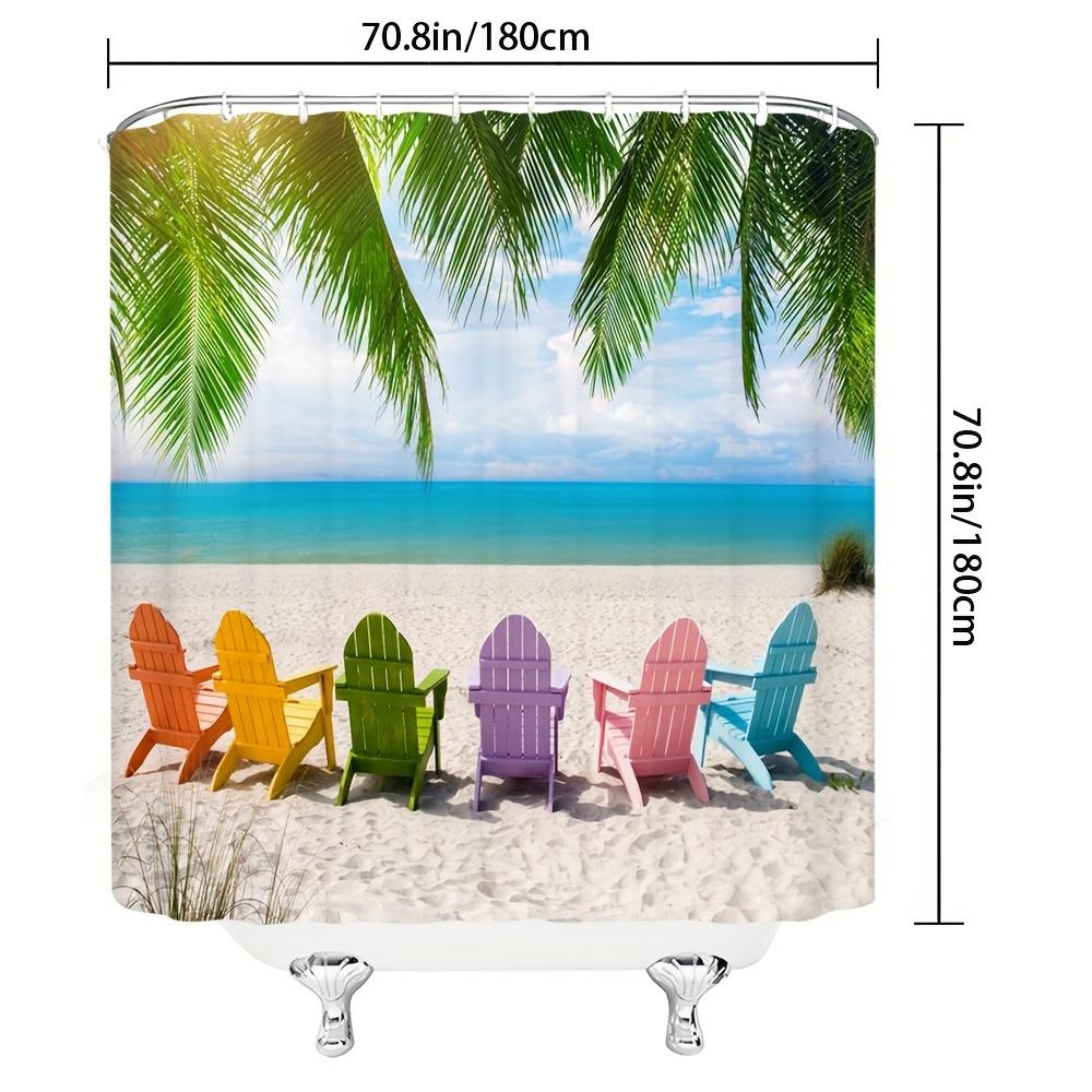 

Tropical Beach Shower Curtain, Ocean Scenery With Palm Trees & Waves, Colorful Beach Chairs, Machine Washable W60H190(CM)-1 Pcs