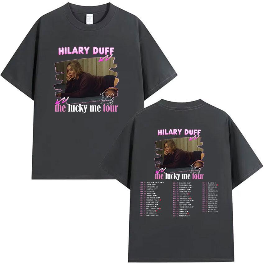 Hilary Duff The Lucky Me Tour 2026 Maglietta Grafica Unisex Donna Abbigliamento Musica Pop T-shirt Manica Corta Vintage 100% Cotone T-shirt
