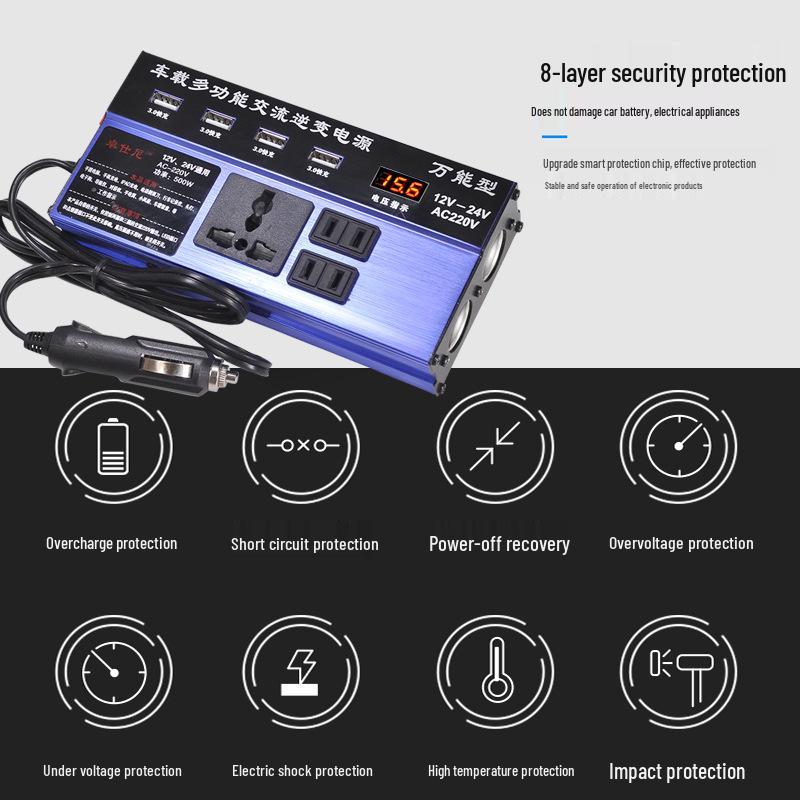 High-Power 24V/12V to 220V Universal Car Inverter Charger