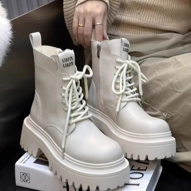 Женские ботинки на толстой подошве в британском стиле — фото 6