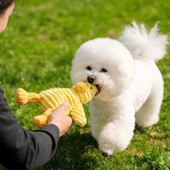 Pet Toy with Soft Plush Fabric Bite-Resistant Chew Toy Built-in Sound Design Yellow Duck Shape Dog Toy for Puppy Adult Dog