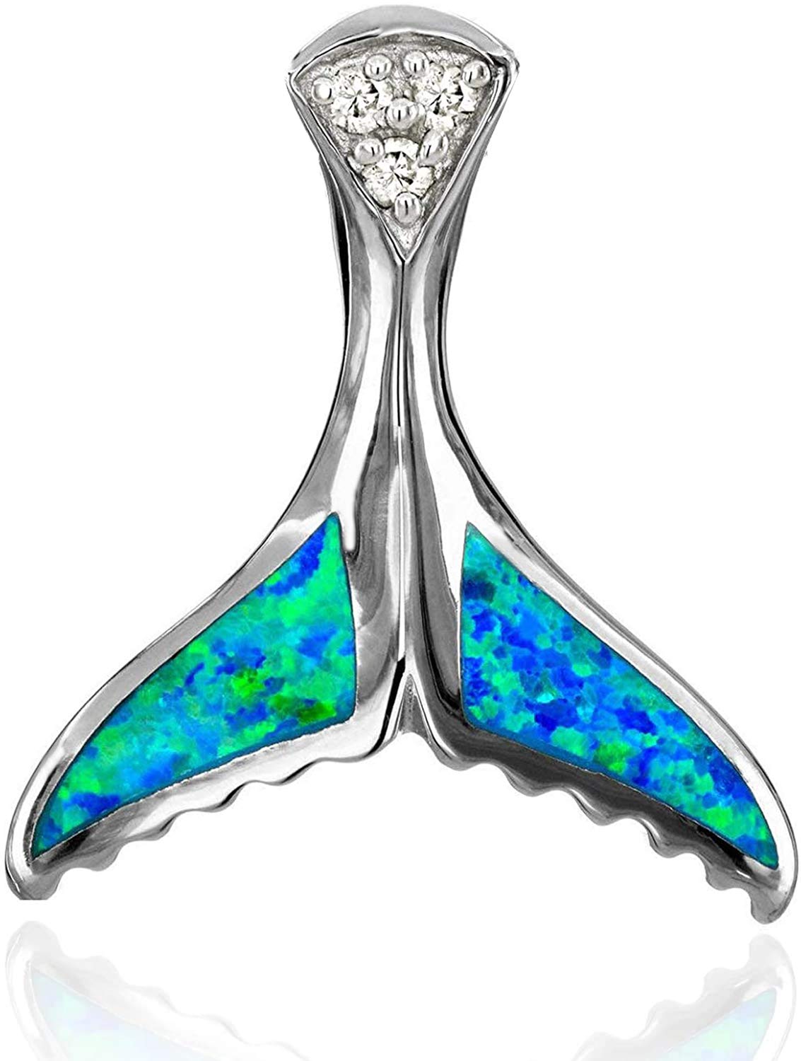 

[Leilani] Hawaiian Jewelry Blue Opal Whale Tail Pendant Necklace for Men and Women, Sterling Silver 925 (Chain not included)