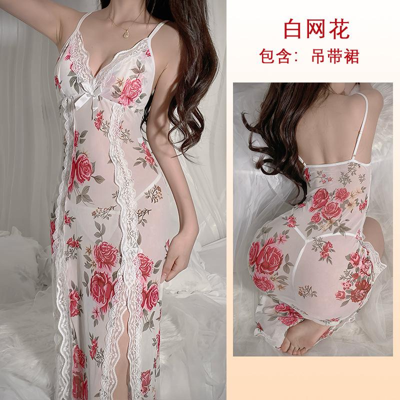

Сексуальная сетчатая кружевная пижама с глубоким v-образным вырезом, юбка с подтяжками, удлиненная одежда, пижамы женские S