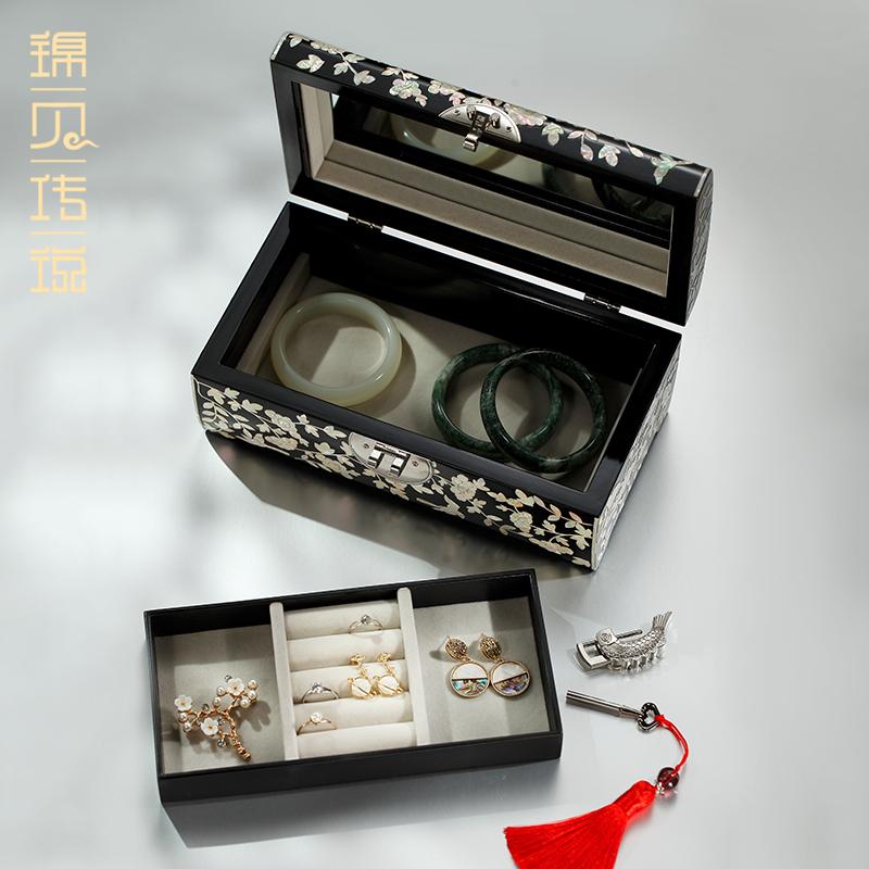 Lacquer Inlaid Lockable Jewelry Box Wedding Birthday Gift Handmade Storage for Necklace Earring Bracelet