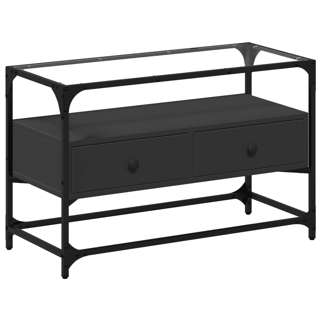 TV Stand with Glass Top Black 80 X 35 X 51 Cm Engineered Wood