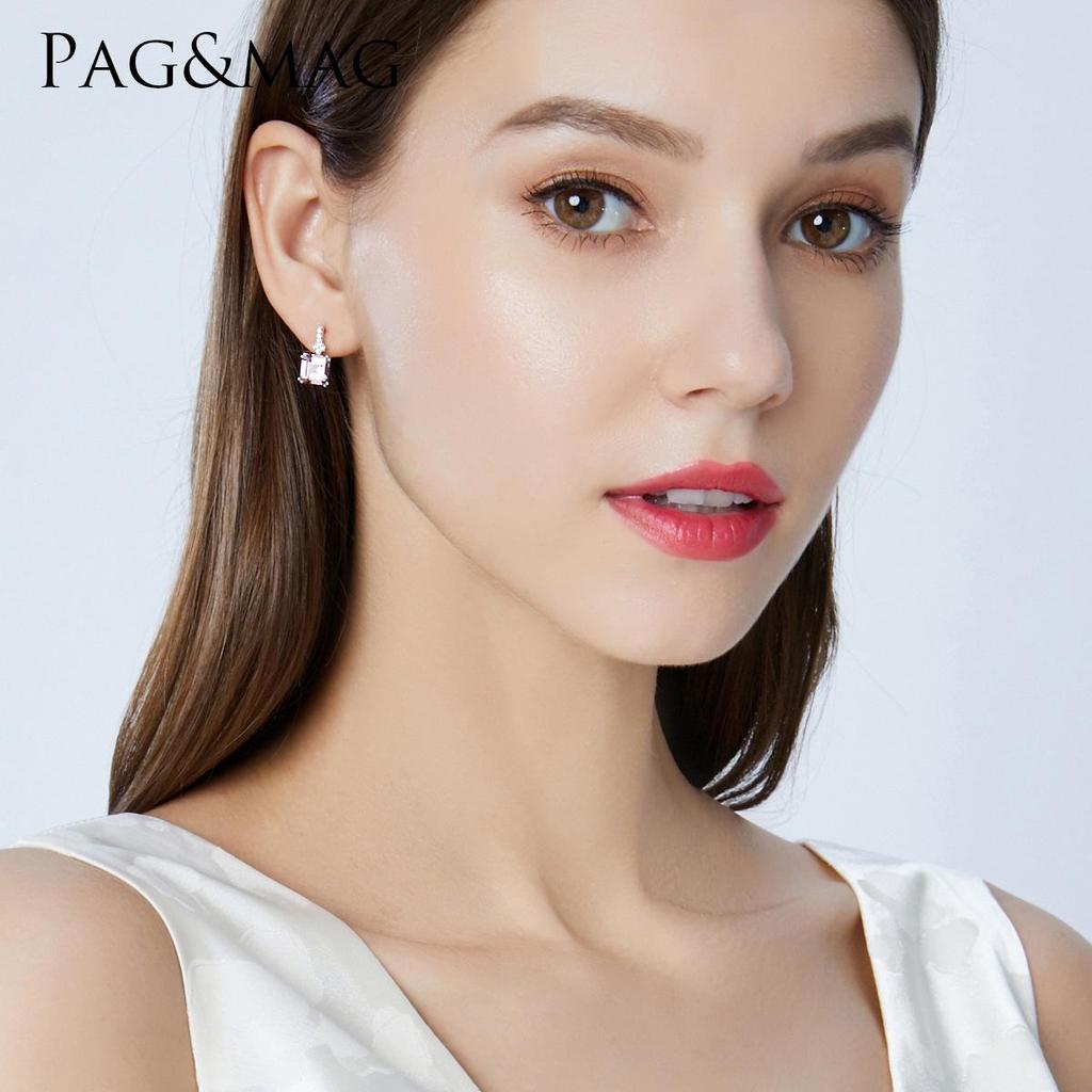 PAG&MAG S925 Sterling Silver Morganite Dangle Earrings for Women - Elegant Jewelry Hot Seller