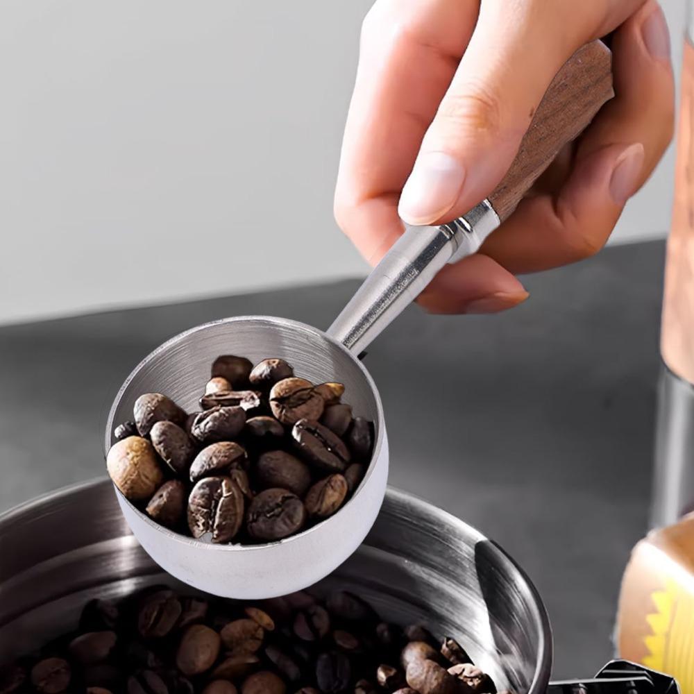 304 Stainless Steel Bean Tea Scoop Short Wooden Handle Stainless Steel Scoop For Ground Coffee