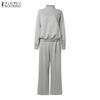 ZANZEA Women Long Sleeve Pullover Tops and Pants Autumn Two Piece Suit Sets