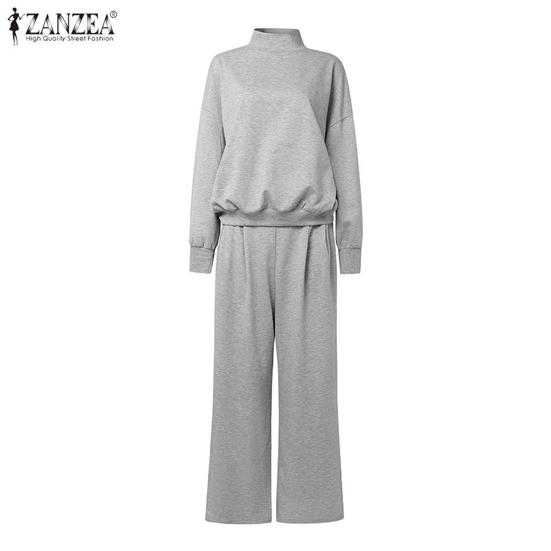 ZANZEA Women Long Sleeve Pullover Tops and Pants Autumn Two Piece Suit Sets