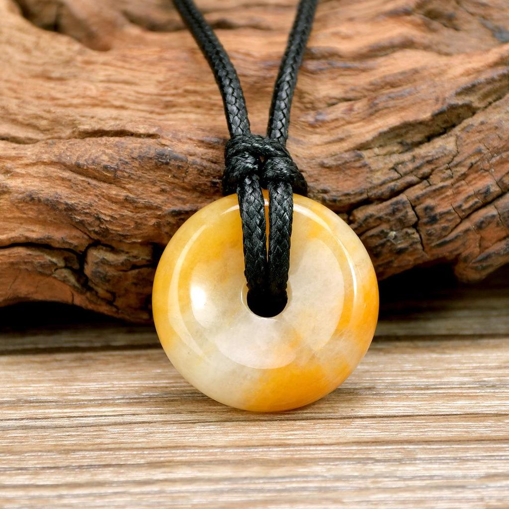 Green Aventurine Round Pendant Necklace with Leather Cord