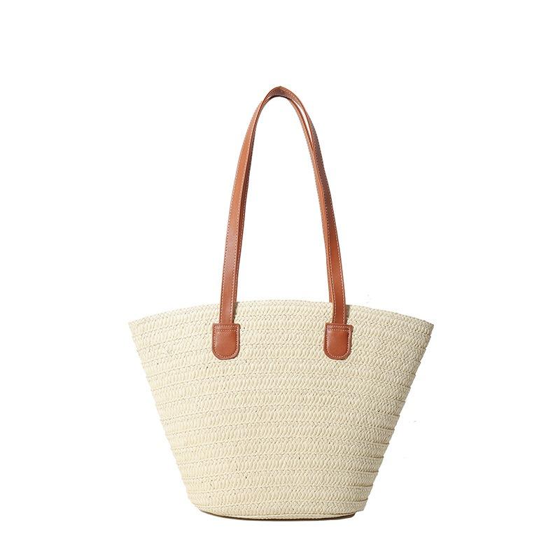 Strohtasche Damen große Kapazität neue Urlaubsstrand-Strohtasche gewebte Bucket Bag Strandtasche
