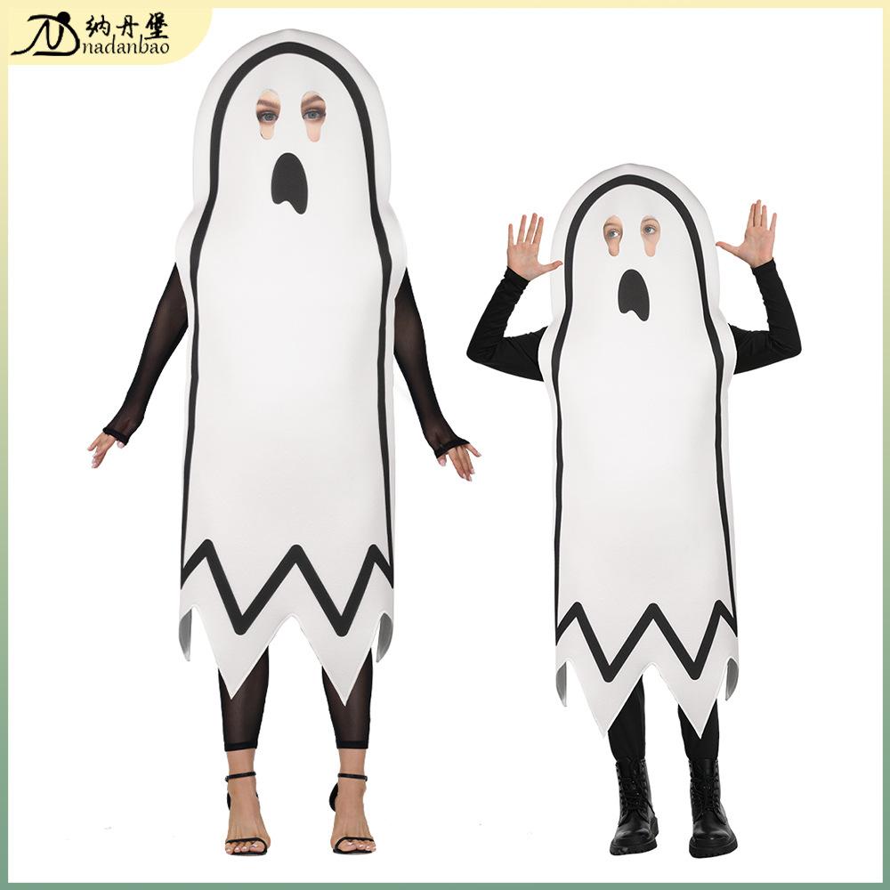 New Halloween Ghost Costume Spooky Funny Print Outfit for Adult Kids Stage Performance