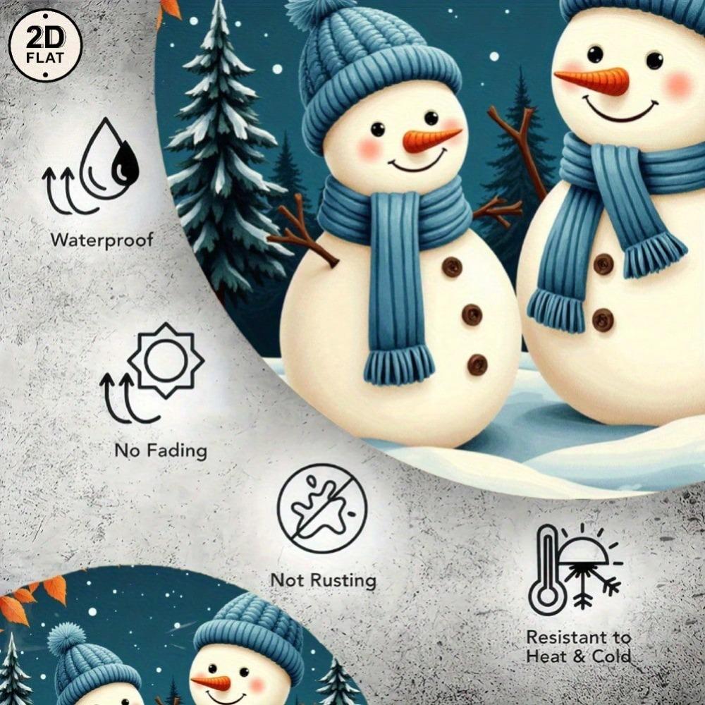 Vintage Snowman Family Tin Wall Art 8x8 Inch Retro Christmas Holiday Home Decor Metal Circular Sign