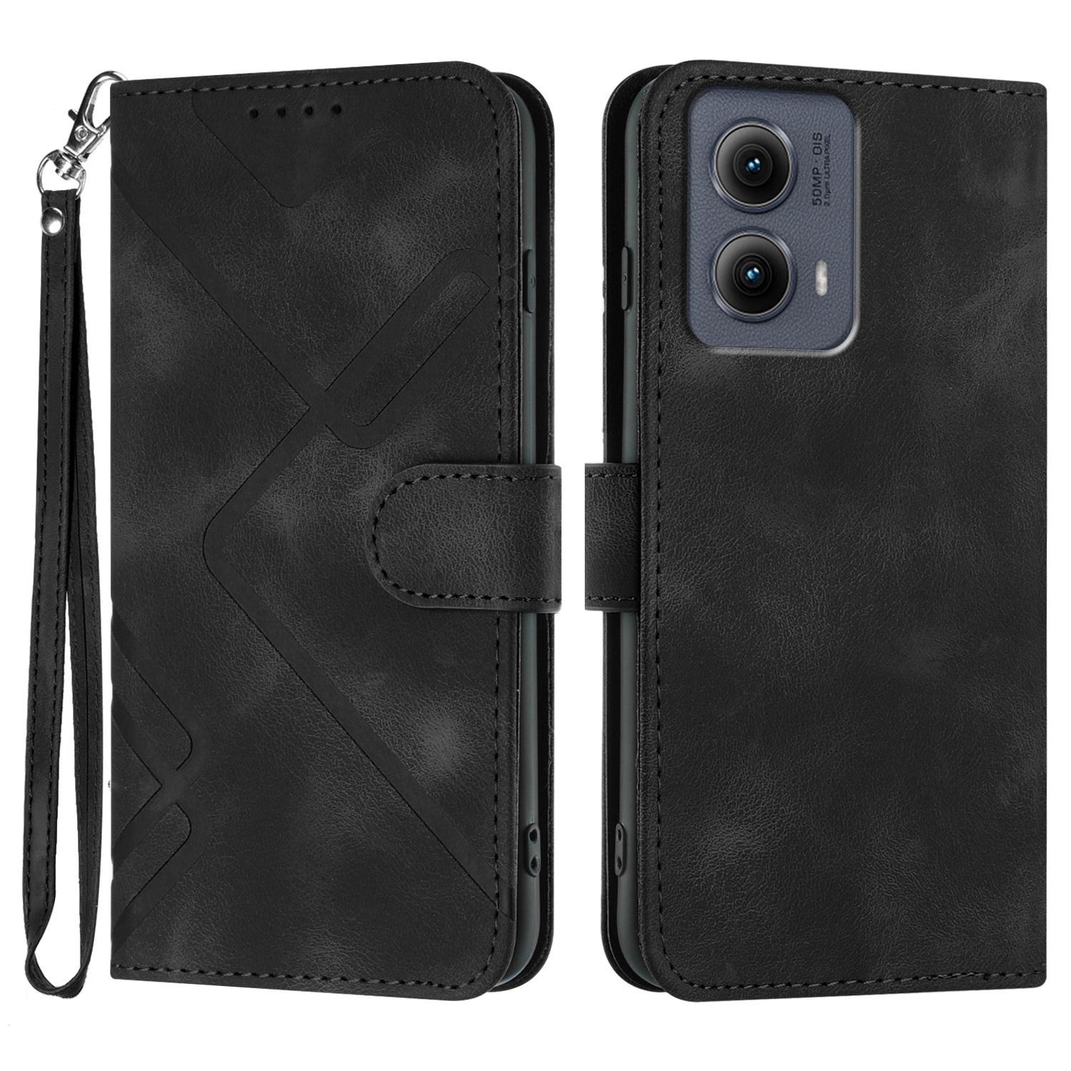 

YX0040 For Motorola Edge (2024) 5G Case Geometry Imprinted PU Leather Flip Phone Cover Black