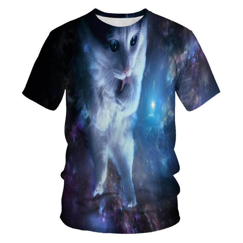 Summer Cute Cat 3D Printed Men's Round Neck Casual Sports Short Sleeved Shirt T-Shirts Men’s