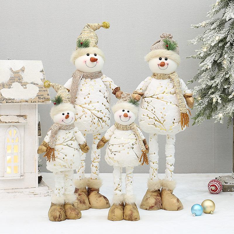 Extendable Fabric Snowman Figure with Gold Stamped Hat Christmas Tabletop and Floor Display Ornament