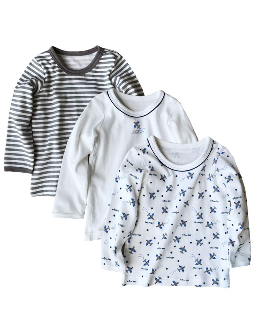 

Aduni Футболки с длинным рукавом для мальчиков, 110 см, 100% хлопок, с принтом, для детского сада/младшего школьного возраста, 3 штуки,