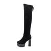 2026 Women's Over-the-Knee Chunky Heel Boots Super High Heels with Furry Lining Stretch Fabric Back Tie Slimming Long Boots