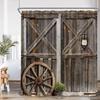 Rustic Barn Door Shower Curtains Rural Life Green Vines Wheel Wooden Plank Door Bath Decor Vintage Western Cowboy Bath Curtain