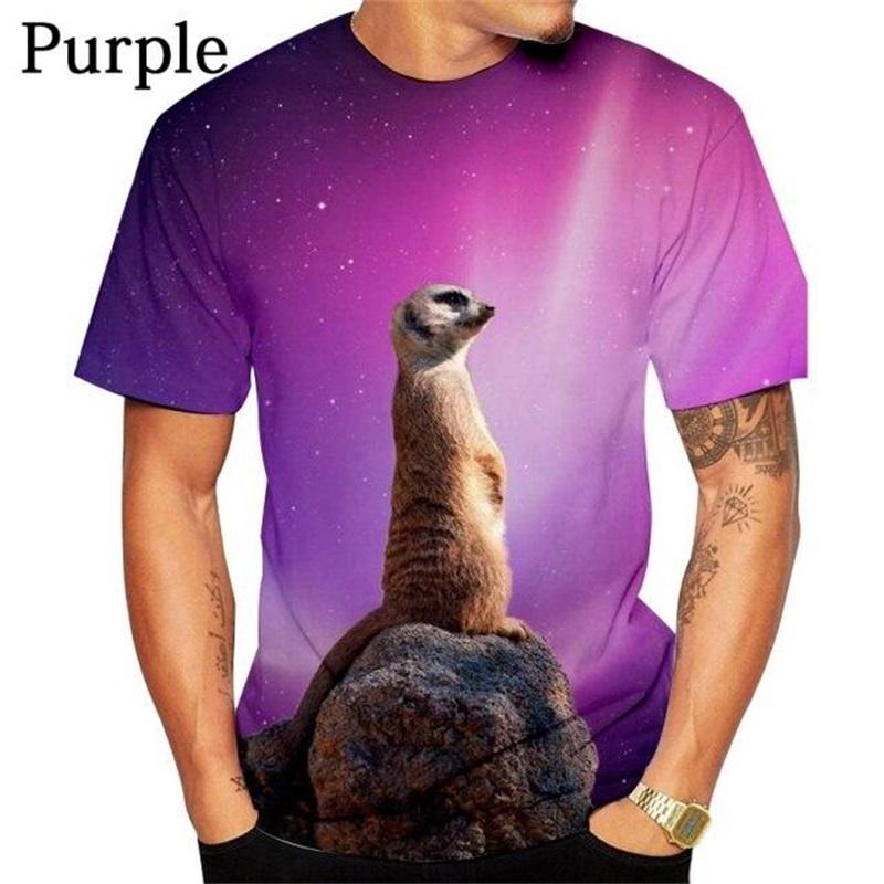 Summer Round Neck 3D Print Funny Animal Meerkat Pattern Top Fashionable Casual Short Sleeved Men's T-shirts