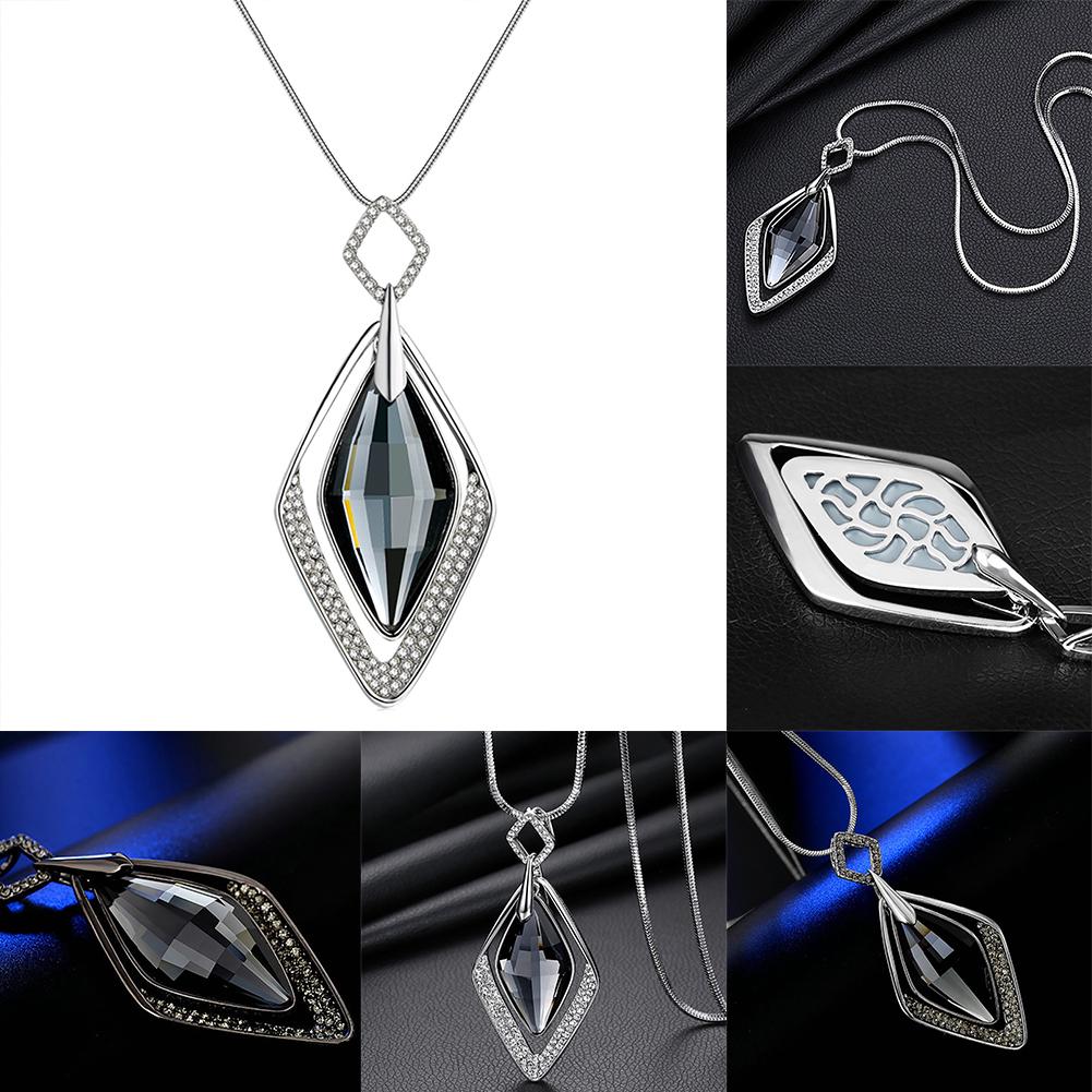 Faux Gemstone Rhinestone Rhombus anheng genser kjede kvinner halskjede
