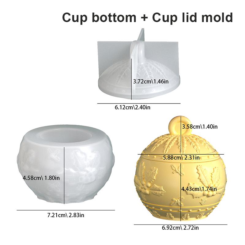 Christmas Ornaments Round Candle Jar Silicone Mold Diy Handmade Relief Snows Berry Ball Plaster Resin Storage Box Craft Molds