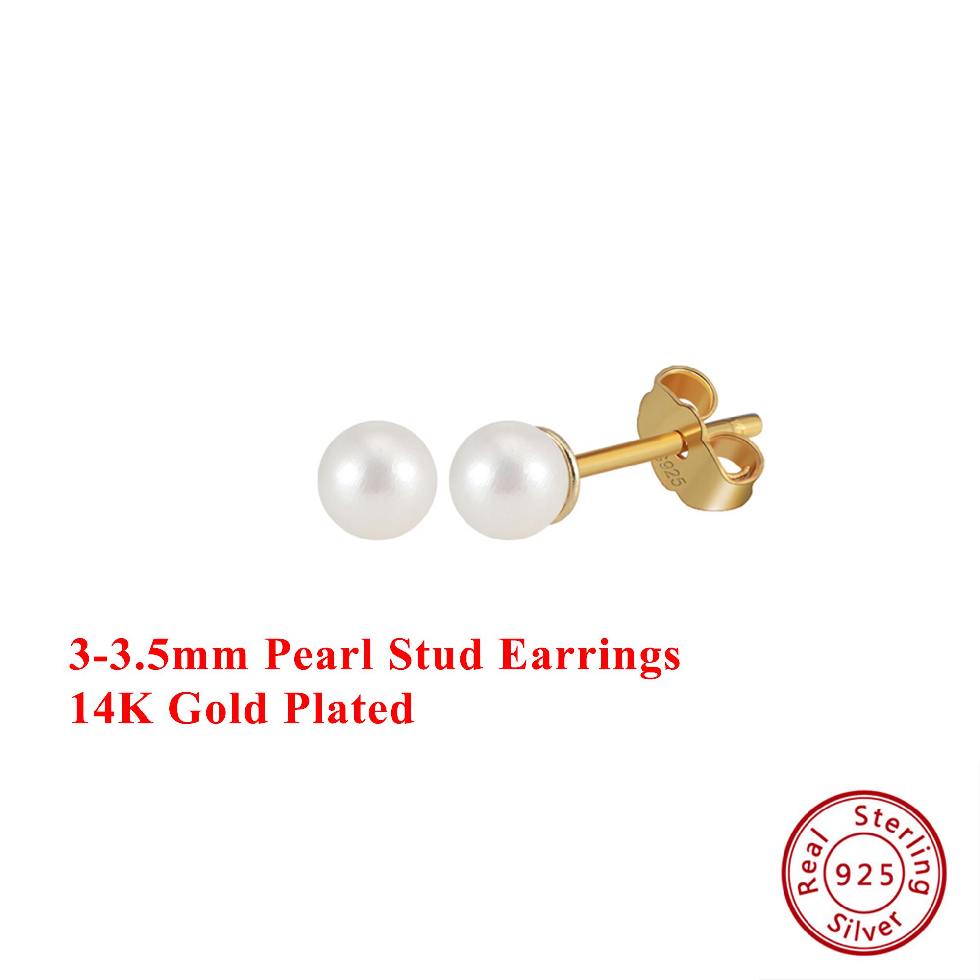 

Effie Queen 100% 925 Pure Silver 14k Gold 3.5-6.5mm Round Pearl Stud Earrings Simple Jewelry for Women Banquet Party Gift GPE105