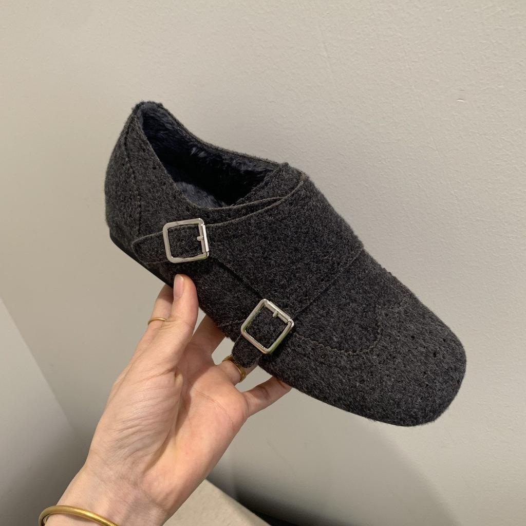 Inner height increase, small man, retro Brock British style buckle, velvet, warm one-pedal loafers, cotton shoes.