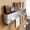 Stainless Steel Wall Mount Kitchen Utensil Organizer With Multiple Hooks For Home Storage