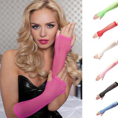 Women Costume Holes Fishnet Gloves Hollow Out Fingerless Mittens