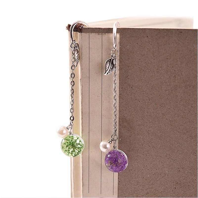 2Pcs Creative Flower Specimens Bookmark Pendant Metal Book Mark Student Stationery School Office Supply