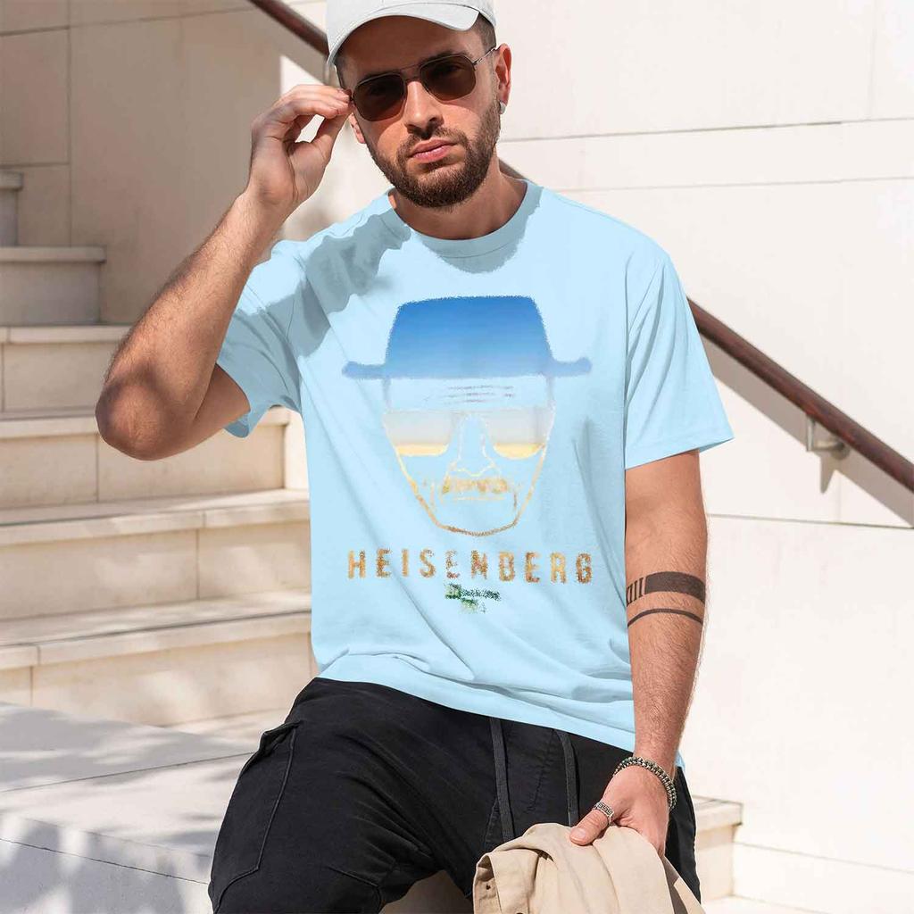 2026 New Square Print Tee Blue Tone I Am The One Who Knocks Funny Heisenberg Portrait With Desert Outline Tshirt
