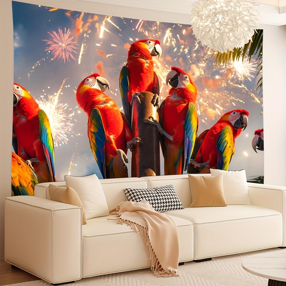 Tropical Parrot Theme Digital Printing Polyester Wall Hanging Tapestry Decorative Living Room Bedrooms Office Background Gift