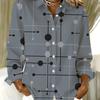 Plus size women's long-sleeved shirt geometric style loose printed shirt dotted element style mid-length women's long-sleeved lapel shirt