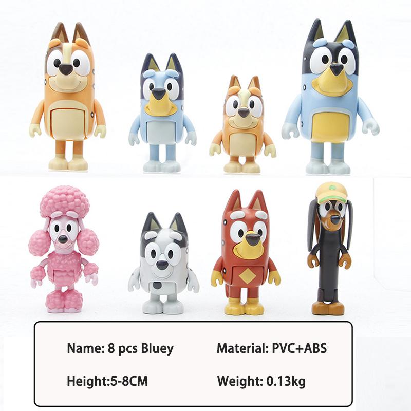 8/12 ks Bluey Bingo Anime Figurka Hračka Sada Kreslená Mini PVC Pohyblivé Klouby Panenka Ozdoby Dovolená Vánoce Dětské Hračky Dárek