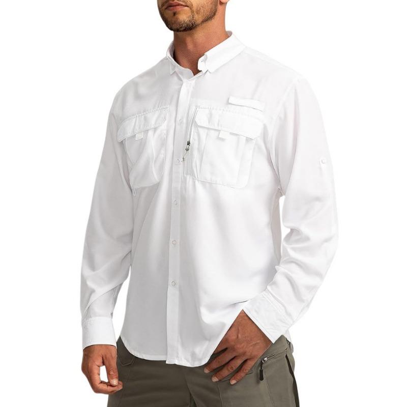 

Mens Casual Solid Color Long Sleeve Fishing Button Up Shirt S белый