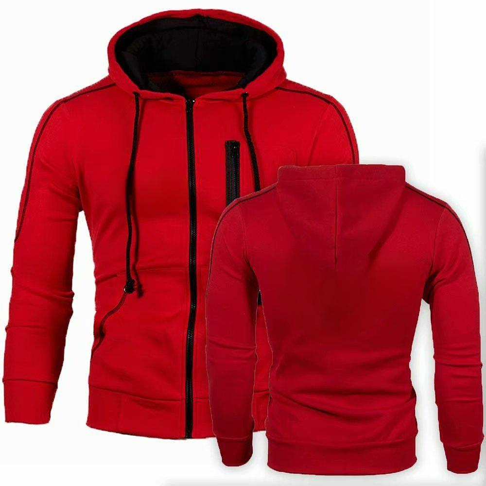 Smart Good Heren Sweatshirt Jas Buitenkleding Jumper Trui Heren Herfst Winter Hoodie Met Capuchon M rood