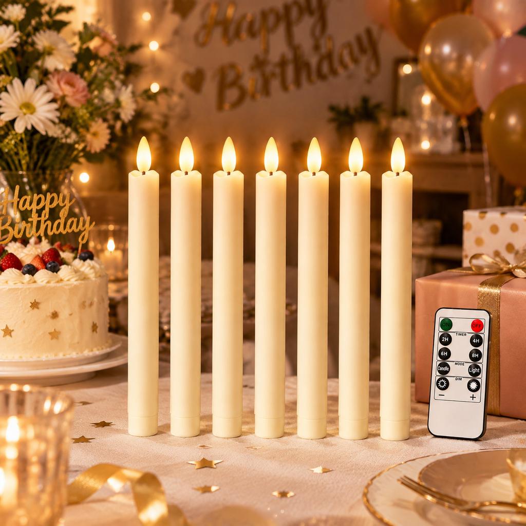 LED Electronic Candle Wavy Long Stem Remote Control Timer Smokeless Decor