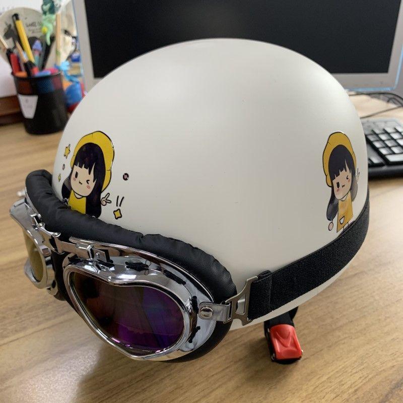 Trendy Street-Style Half Helmet with Eye Protection for Young Riders