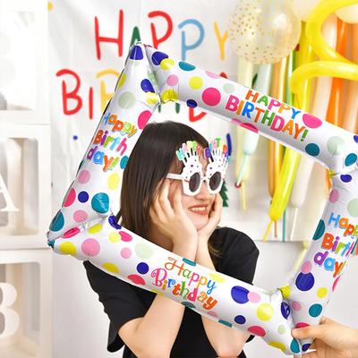 Birthday Photo Booth Aluminum Foil Balloon Photo Frame Props Boys Girls Birthday Party Decorations Children Toys Baby Party