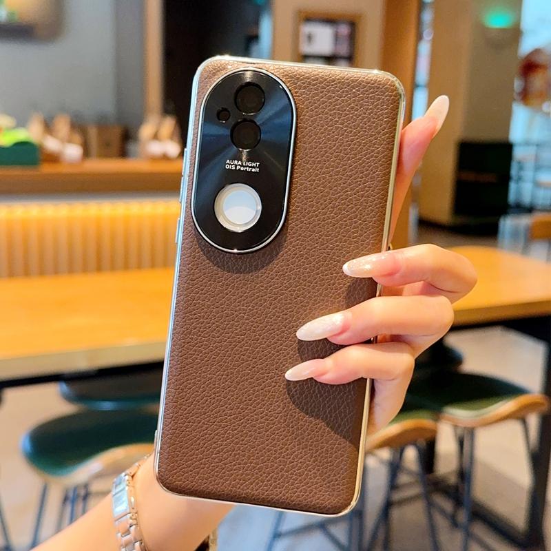 For Vivo V31 5G/V40 Pro/V50/V50 Pro/V60/X200 FE Case Lychee Pattern Leather Metal Alloy Camera Frame Protection Back Case Cover