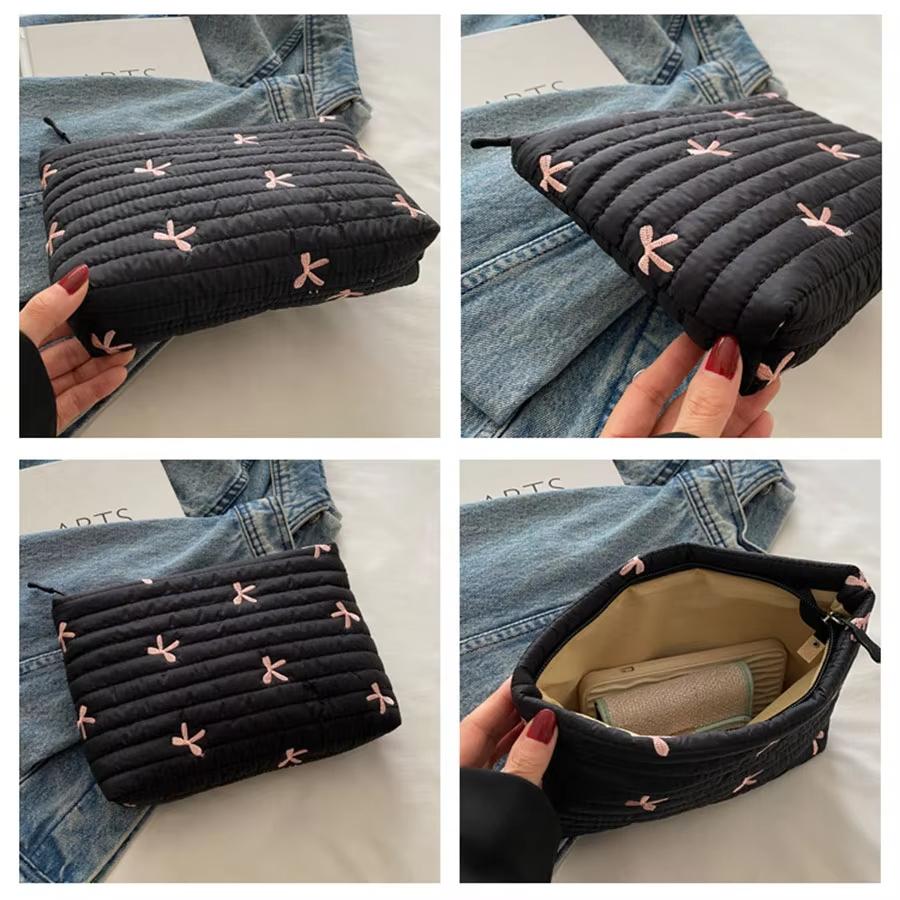 1 Stück Schleifenstickerei Handtasche Große Kapazität Make-up-Tasche Stift Handy Aufbewahrungstasche mit Reißverschluss Kulturtasche Modische Tasche