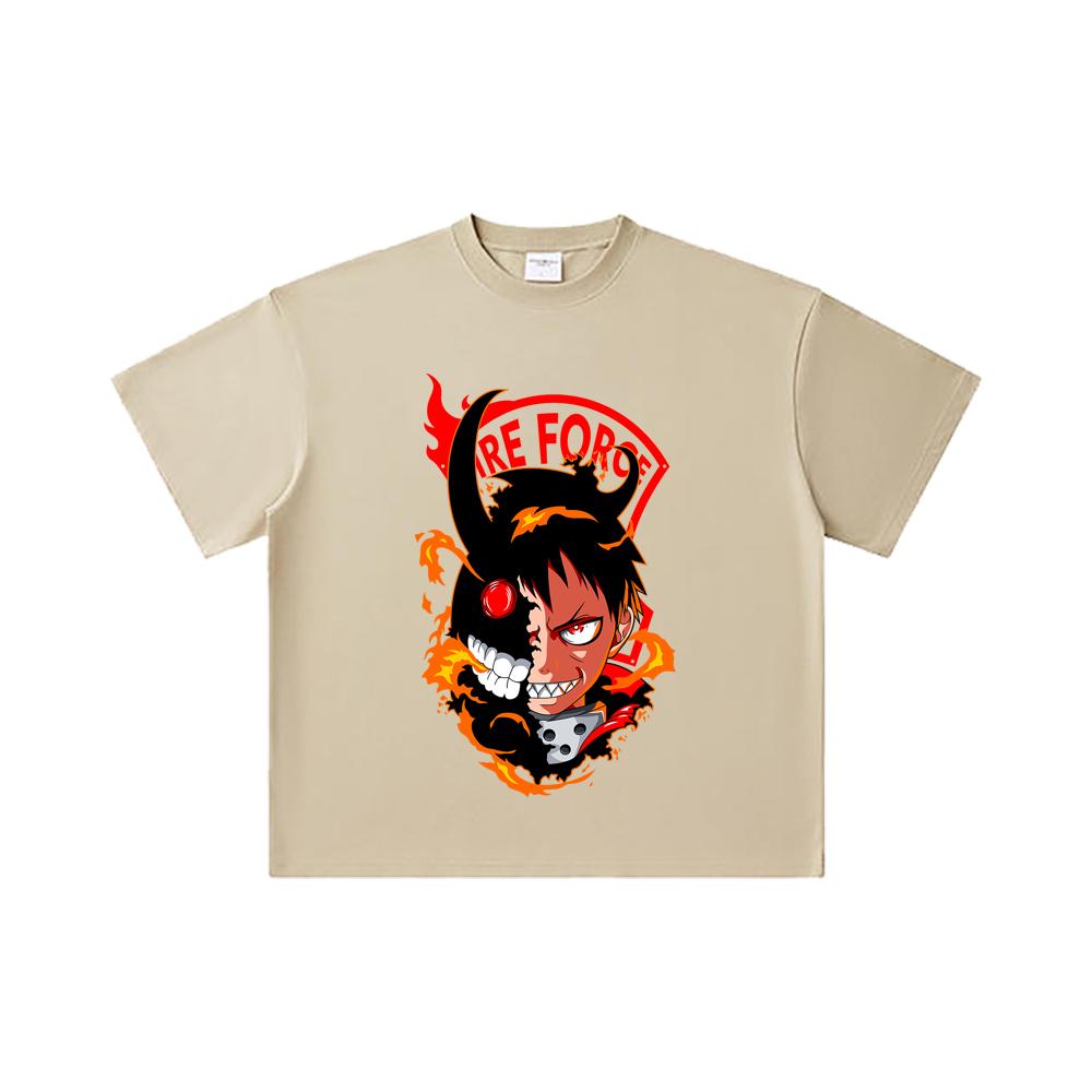 260 GSM Double Yarn 32 Count 100% Cotton Fire Force V1 Shinra Print Unisex Heavy Cotton T Shirt