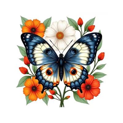 QT2184#15cm Blue Butterfly & Multicolor Flower Car Sticker for Laptop, Truck, Phone, Motorcycle, Window